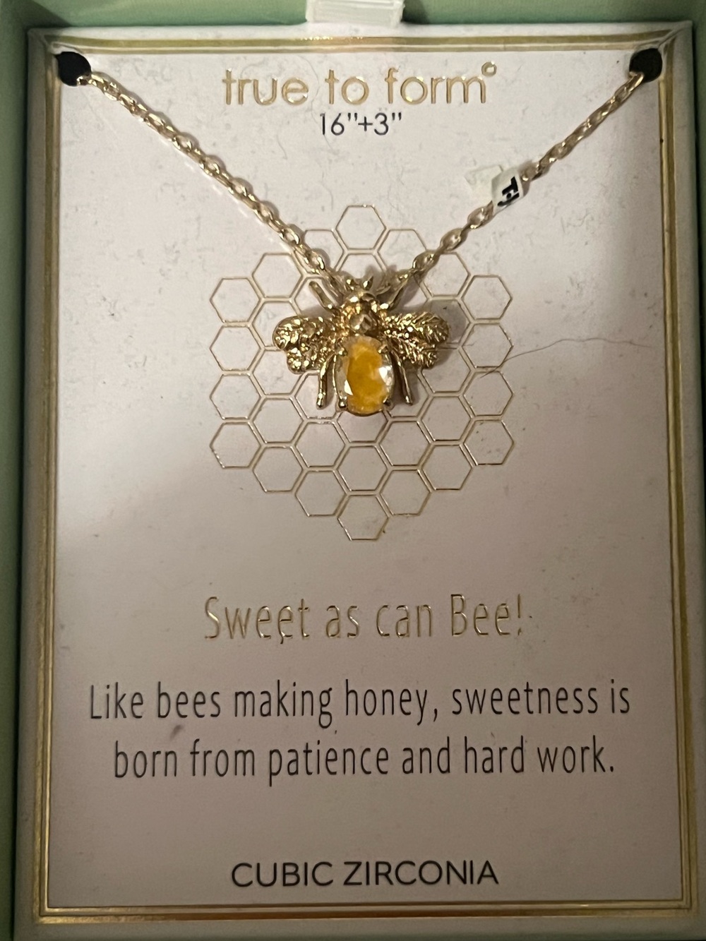 True to Form Gold Bee Cubic Zirconia Pendant Necklace 16” + 3” Extender